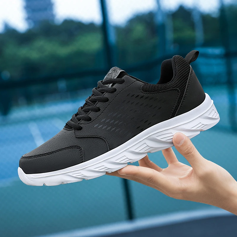 Men Running Shoes Athletic Sport Shoes PU Leather Lace-up Men Outdoor Sneakers Lightweight Men Gym Shoes Men Shoes Free Shipping