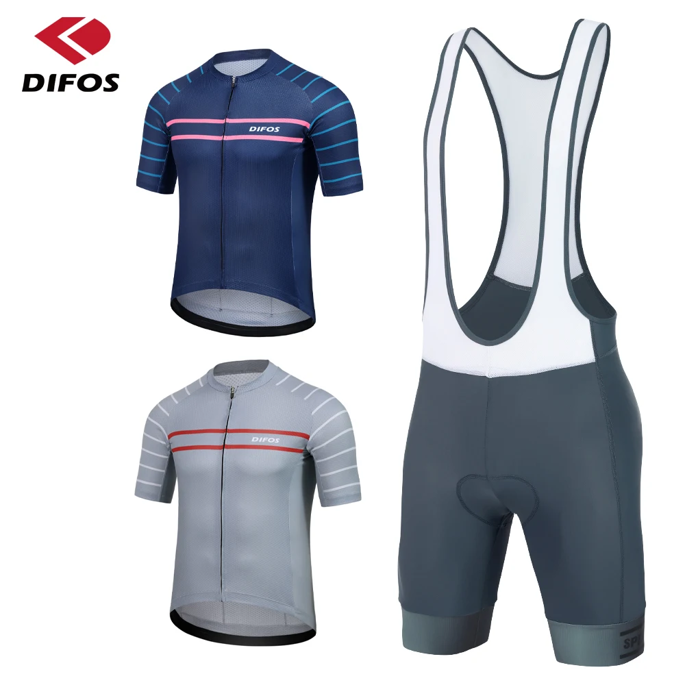 

DIFOS Men Cycling Jersey Bib Shorts Set Summer Maillot Road Bicycle Clothing Short Sleeve Anti-Pilling Outdoor Riding Bike Wear