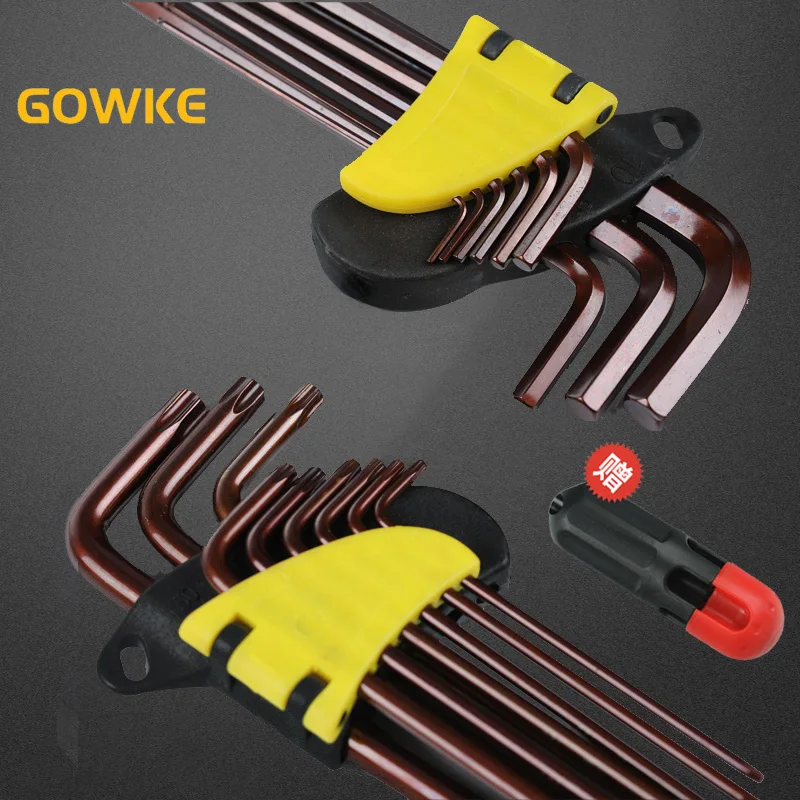 

GOWKE Hex Wrench Set Screwdriver Universal Allen Key 9PCS Double-End L Type Hexagon Flat Ball Spanner Metric Hand Tools