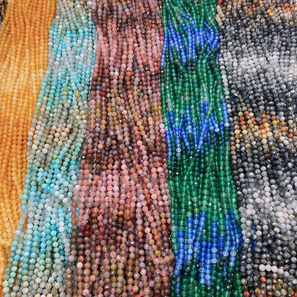 

Natural Stone Bead Tourmalines Crystal Loose Spacer Beads for Jewelry Making DIY Bracelet 2/3/4mm Gradient Facet Round Accessory