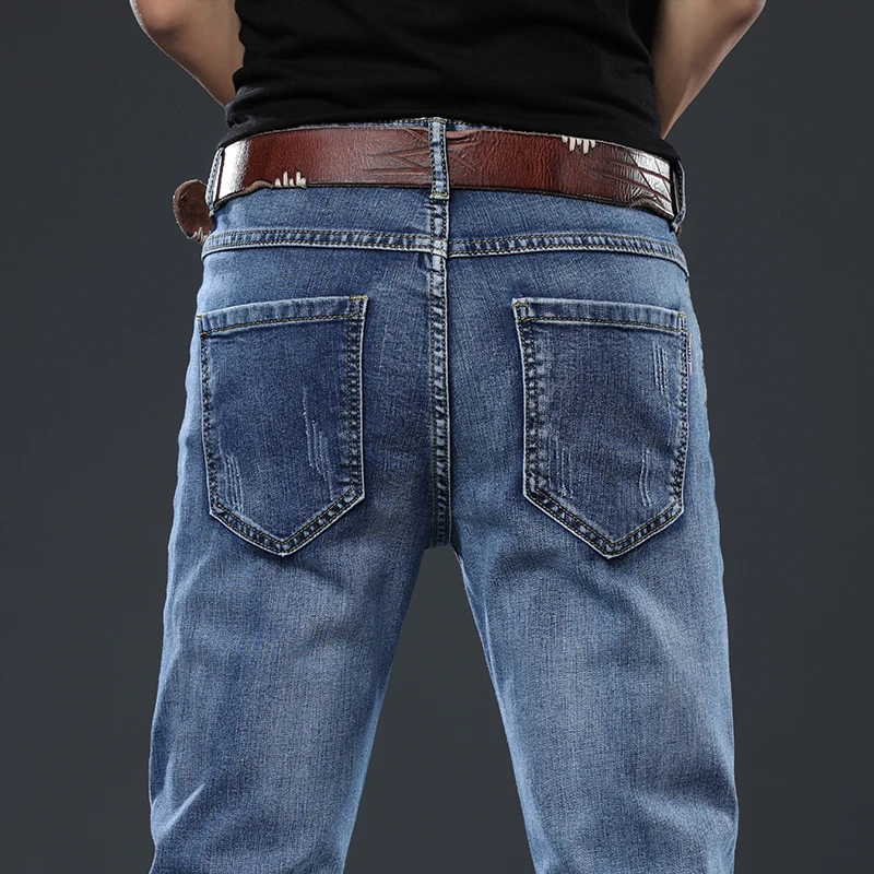 Thoshine Brand Spring Summer Autumn Men Jeans Skinny Fit Fashion Comfortable Denim Pants Slim Fit Cowboy Elastic Trousers