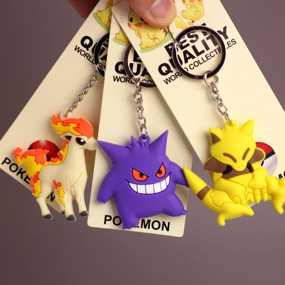 Купи Gengar Ponyta Abra Cubone Porygon Anime Keychain Pokemon Silicone Keychain Accessories Pendant Bag Key Ring Pendant Gifts за 56 рублей в магазине AliExpress