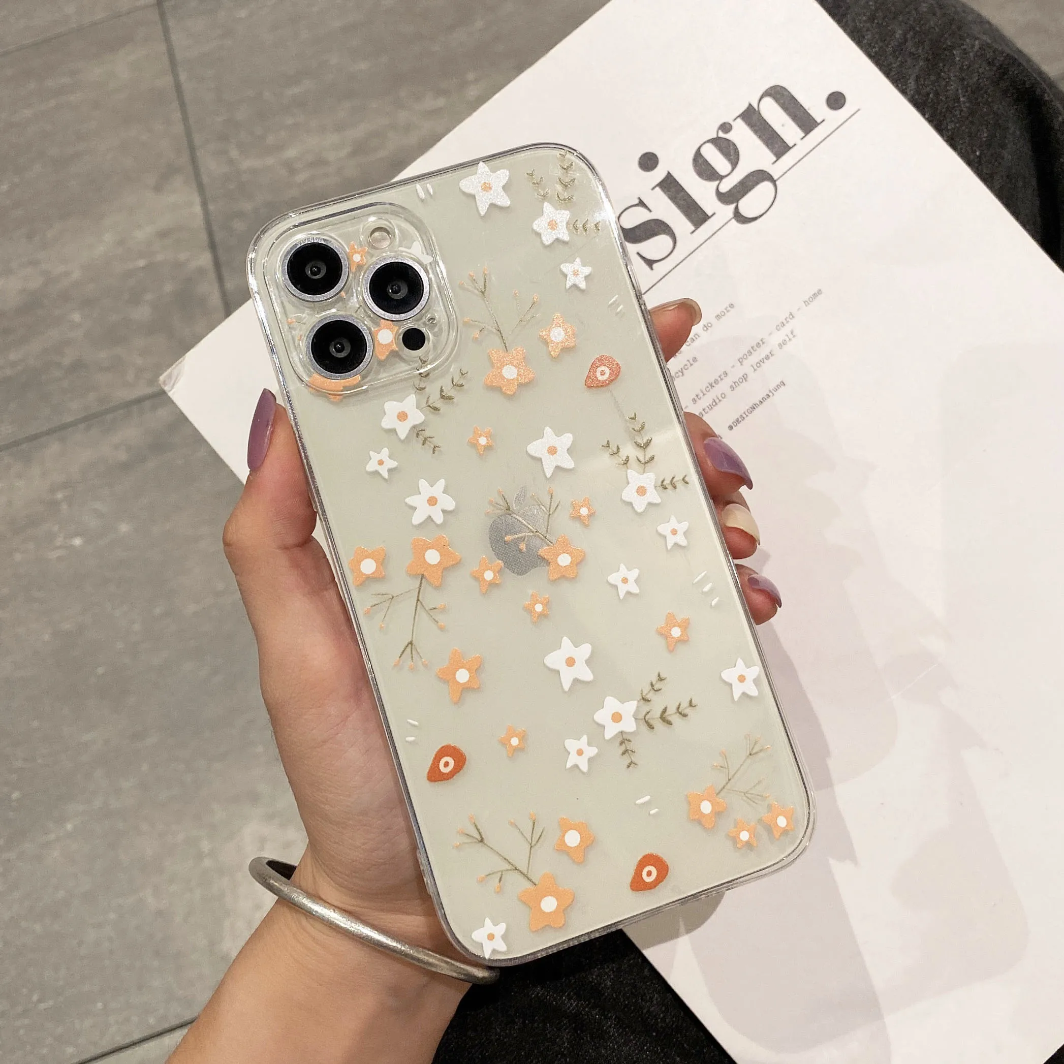 

Luxury Flower Case Soft TPU Bumper for IPHONE 11 12 13 Pro Max Case XS X XR XR 7 8 6 Plus Straight Edge Shockproof Cases Cover