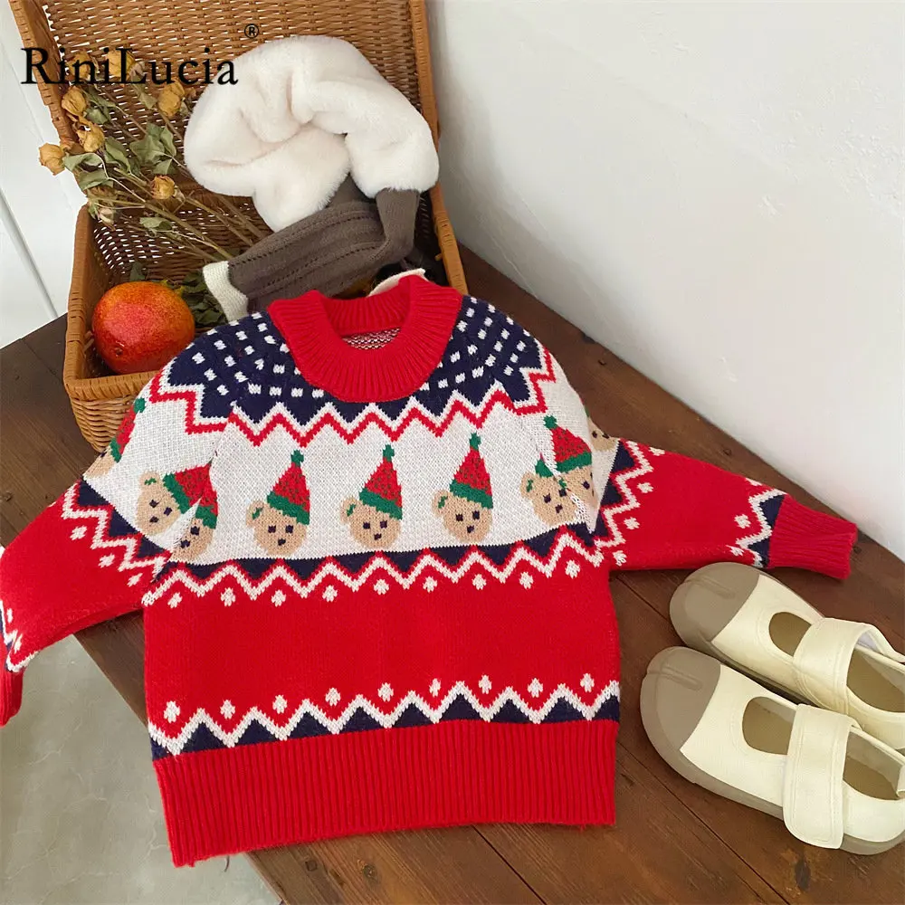 

RiniLucia Kids Baby Boys Girls Pullover Sweaters Christmas Autumn Winter Baby Boy Girl Long Sleeve Knit Children's Sweater