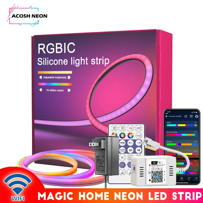 Magic Home WIFI Neon LED Strip Light 84 LEDs/M Dreamcolor Flexible LED Strip Gaming Lights Work with Alexa Google Assistant