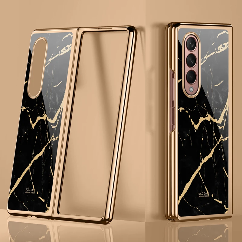 

Гальванический мраморный чехол для телефона Samsung Galaxy Z Fold 3, гальванический край, закаленное стекло, задняя крышка для Samsung Galaxy Z Fold 3