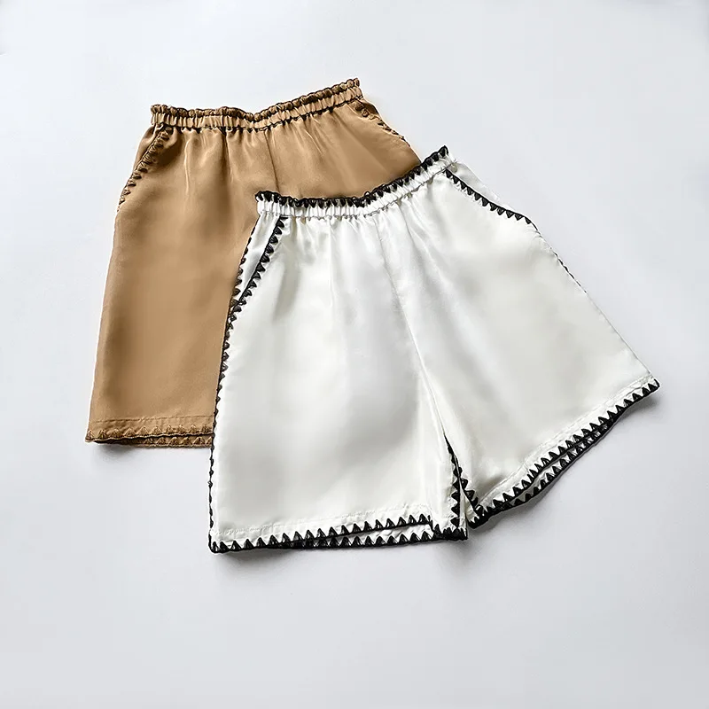 Women's Silk Shorts 2022 new Elastic Waist Shell Crochet Glossy Loose Casual fashion Female Shorts