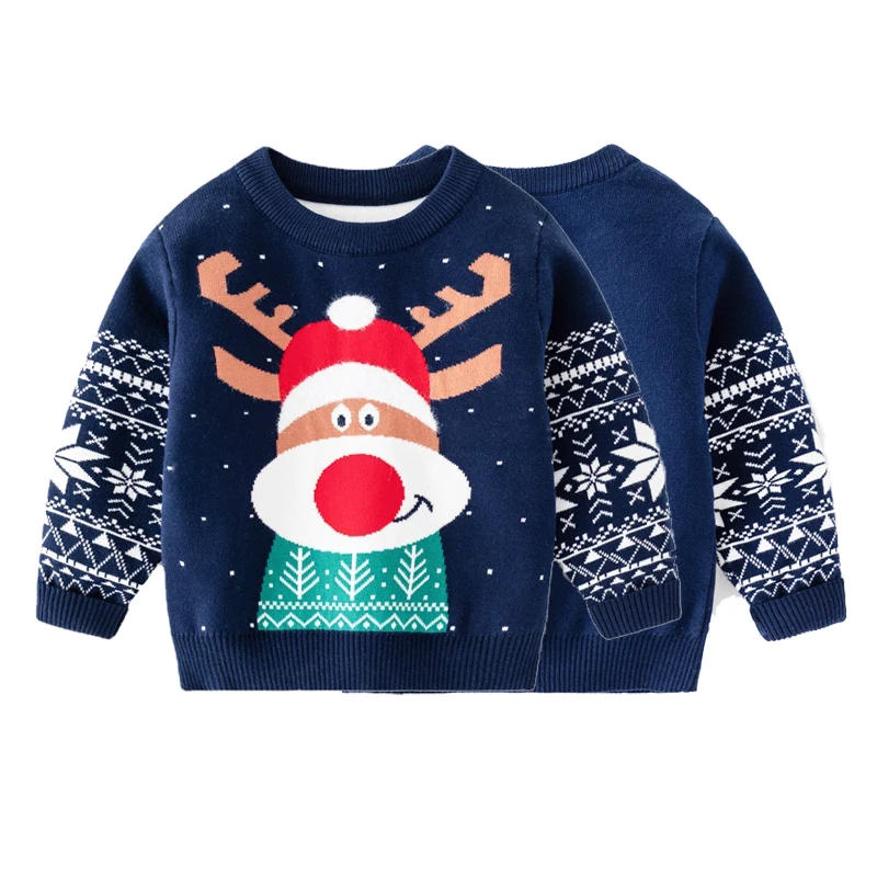 

Рождественские детские свитера, зимний теплый пуловер для маленьких мальчиков и девочек, топы, вязаная одежда с длинным рукавом, детская од...