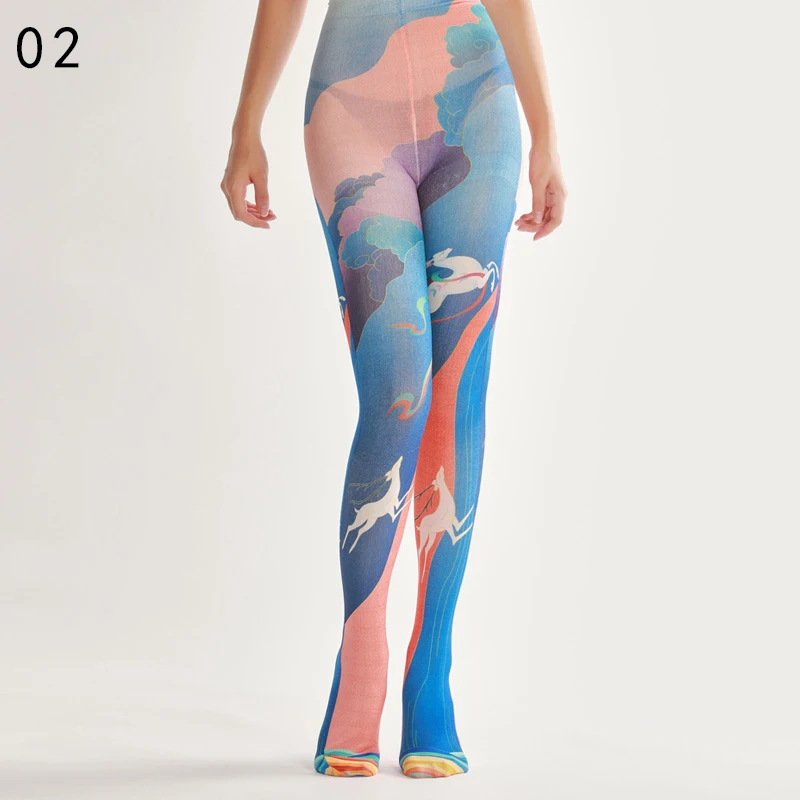 Japanese Style Lolita Floral Printed Pantyhose Harajuku Women Sweet Velvet Sotckings Opaque Tattoo Tights Tattoo Pantyhose