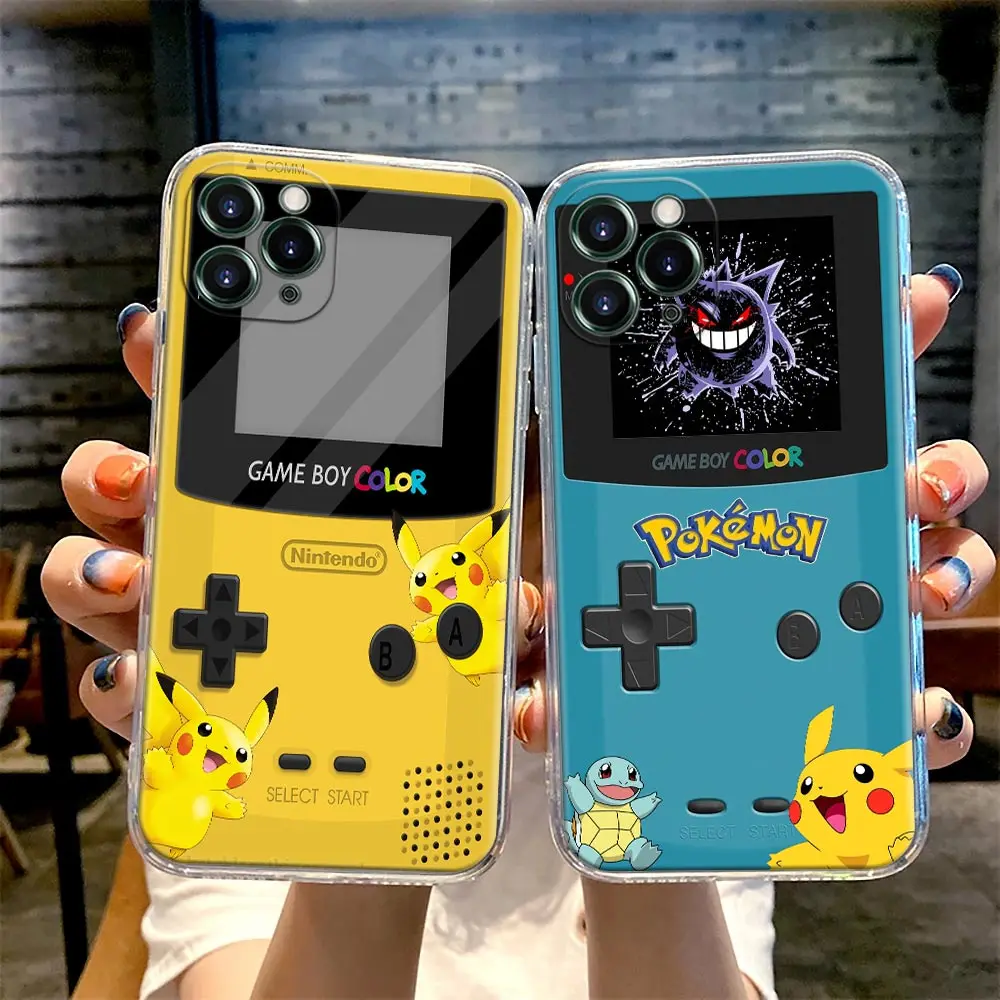 Phone Case For Apple iPhone 11 12 13 Pro Max XR XS X 8 7 SE 2020 6 Plus Shockproof Clear Soft Cover GameBoy Pokemon Pikachu