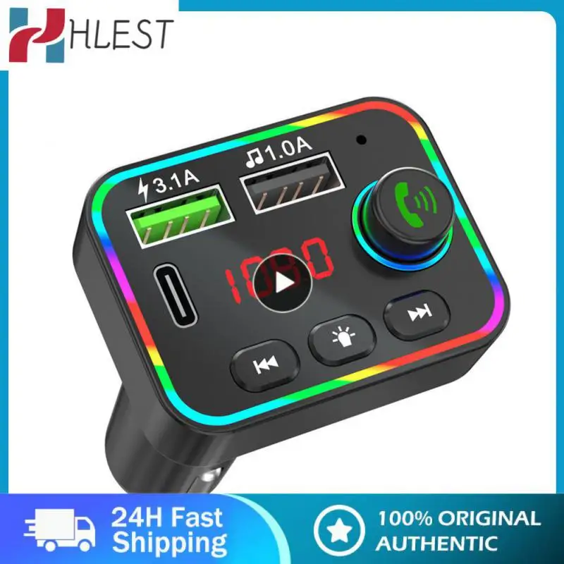 

64g Car Handsfree Audio Receiver Colorful Atmosphere Lights Car Usb Fast Charger Stereo Bluetooth Voltage Detection Dc 5v