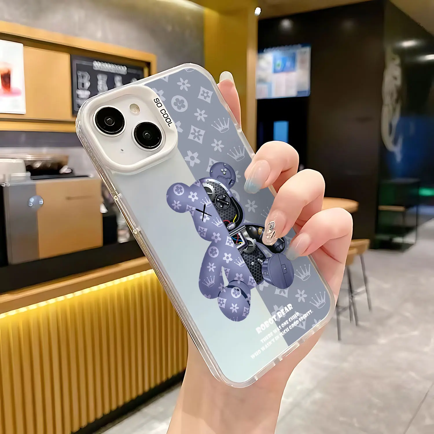 Роскошный дизайн чехла для телефона с изображением робота-медведя iPhone 16 15 14 13 12 11