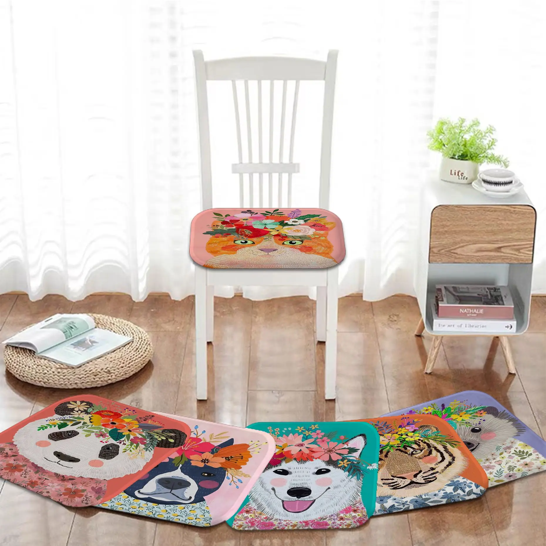 

Colorful Flower Pets Square Plush Cushion Home Back Cushion Soft Comfortable 50x50cm Outdoor Garden Cushions
