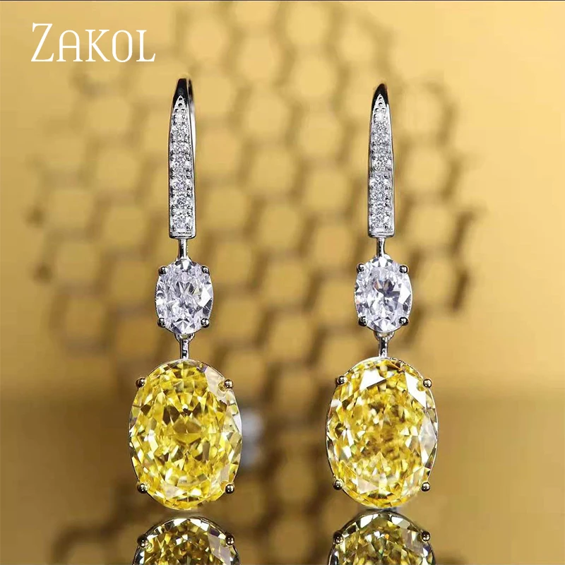 

ZAKOL 2022 New Ins Style Yellow Oval Cubic Zirconia Dangle Hook Earrings for Women Fashion Wedding Party Jewelry Birthday Gifts