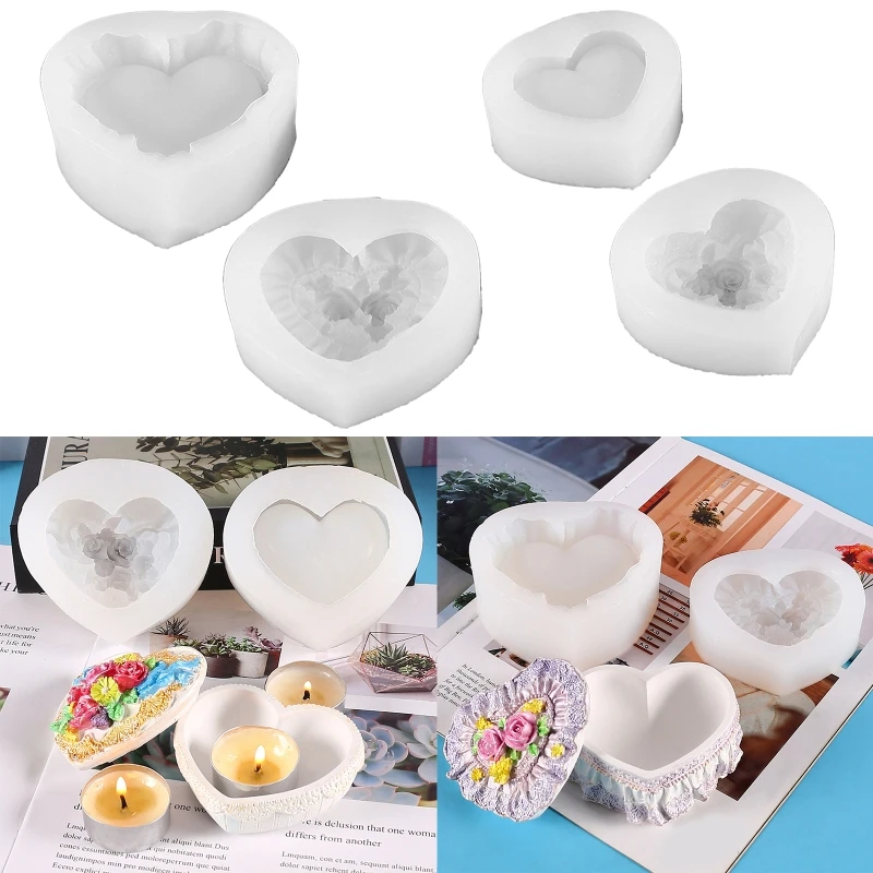 

2Pcs Heart Box Plaster Moulds,Jewelry Box Molds Storage Box Mould for Home Decor 124A