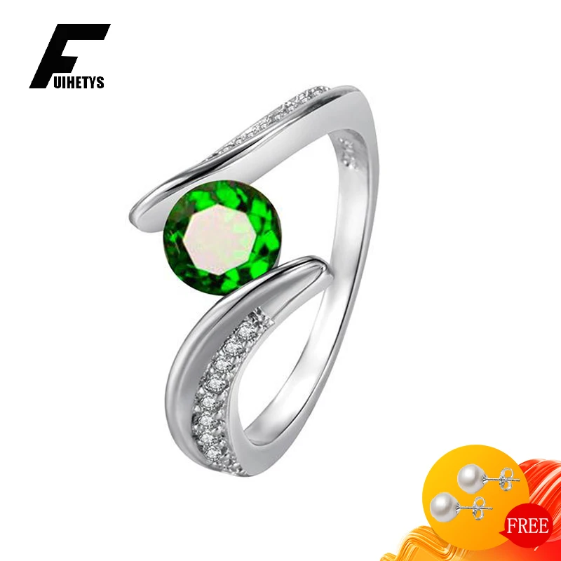 

Trendy 925 Silver Jewelry Rings Round Shape Emerald Zircon Gemstones Finger Ring for Women Wedding Engagement Promise Party Gift