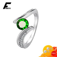 trendy 925 silver jewelry rings round shape emerald zircon gemstones finger ring for women wedding engagement promise party gift