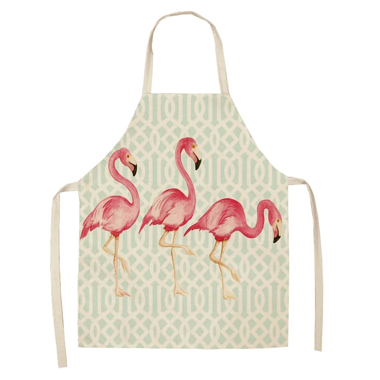 

Flamingo Leaf Pink Pattern Cotton Linen Aprons Home Cooking Baking Coffee Shop Cleaning Aprons Kitchen Accessories 55*68cm