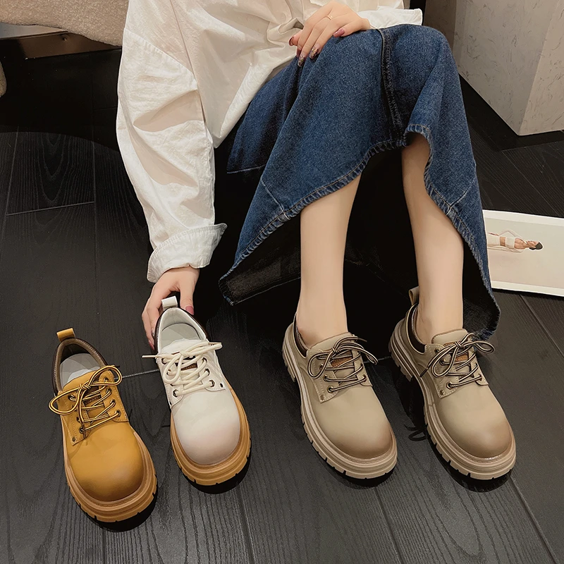 Women's Shoe 2022 New Fashion Retro Small Leather Shoes Soft Soles Comfortable Lace-up Boots British Style Casual Shoes Boots