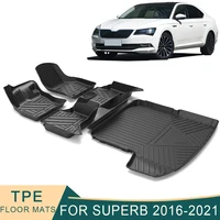 For Skoda Superb B8 2016-2021 Auto Car Floor Mats All-Weather TPE Foot Mats Cargo Liner Waterproof Pad Trunk Tray Accessories