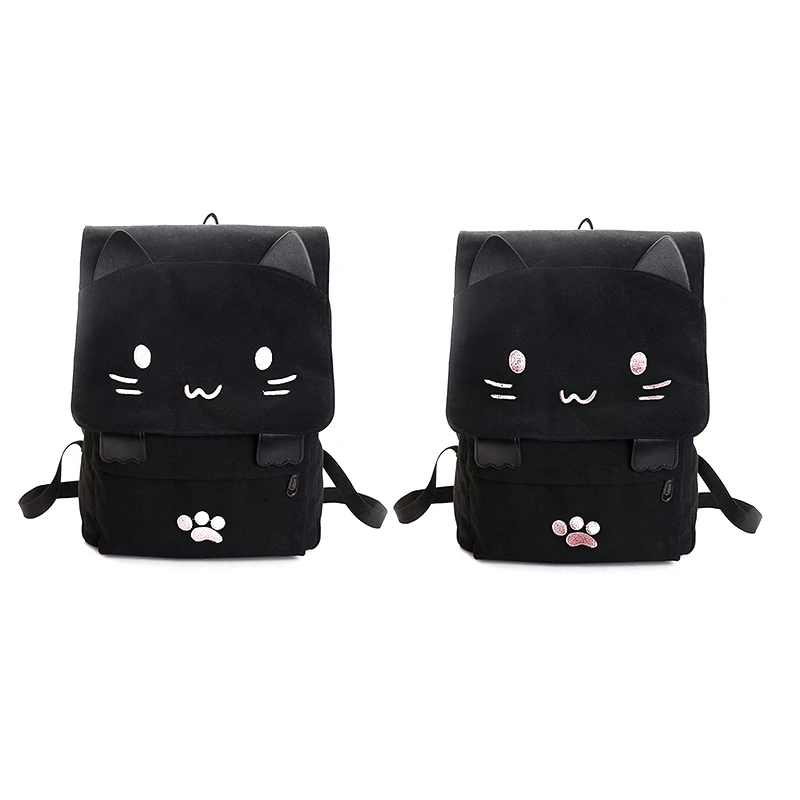 2 шт., модный холщовый рюкзак с вышивкой кошки для женщин