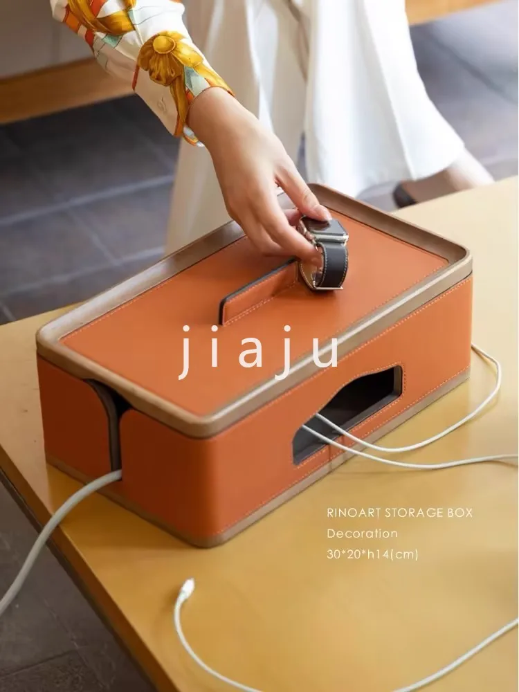 Rinoart-silla montar София cuero caja madera maciza gran capacidad para cables almacenamiento escritorio decoración