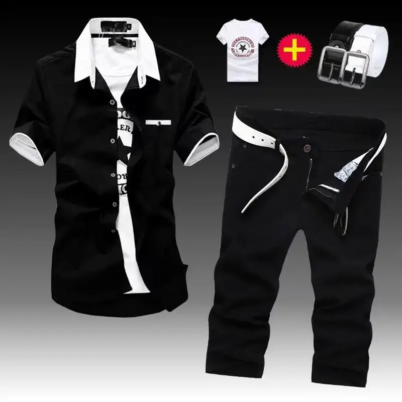 Костюм мужской джинсовый рубашка и шорты ковбойский костюм красивая одежда лето