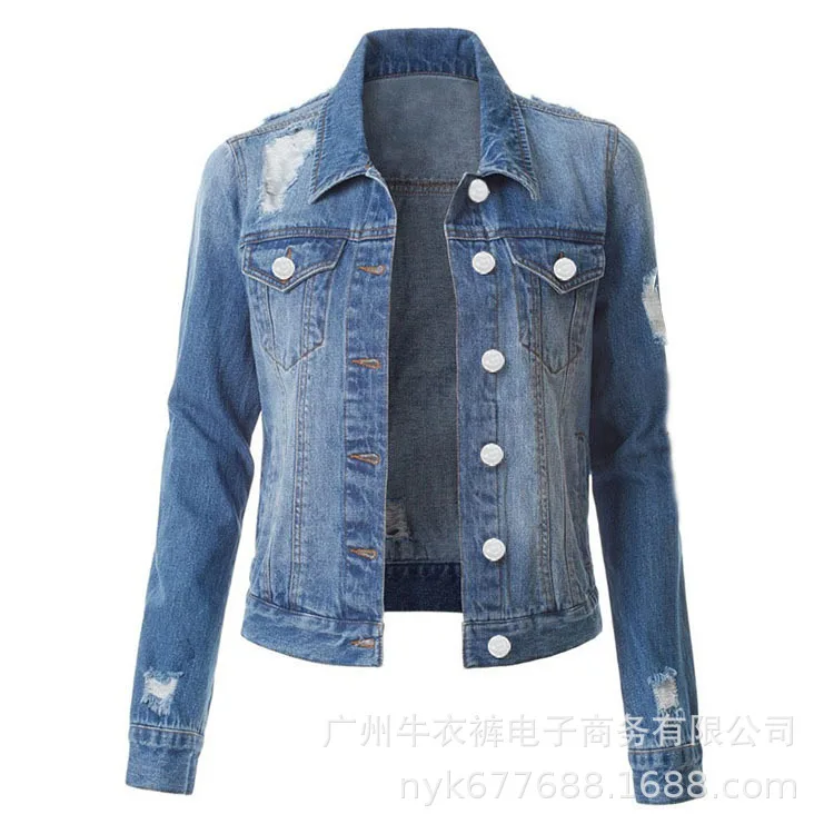 

New Spring Fashion Women Denim Jacket Full Sleeve Slim Wahsed Denim Coat Button Short Lapel Wild Leisure Autumn Casual Coat