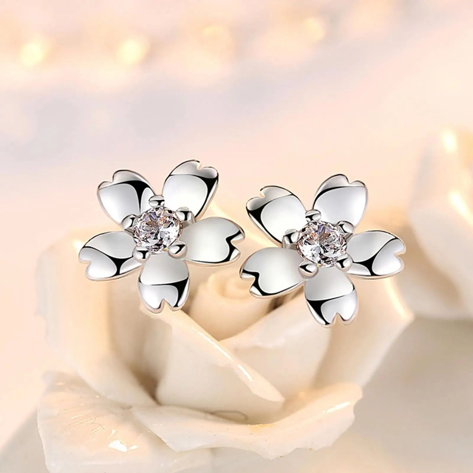 

Daisy Classic Stone Stud Earrings Flower Blossoms Studs Jewellery Stud Womens Earrings Girls Silver Ear Crystal Flow G1m9