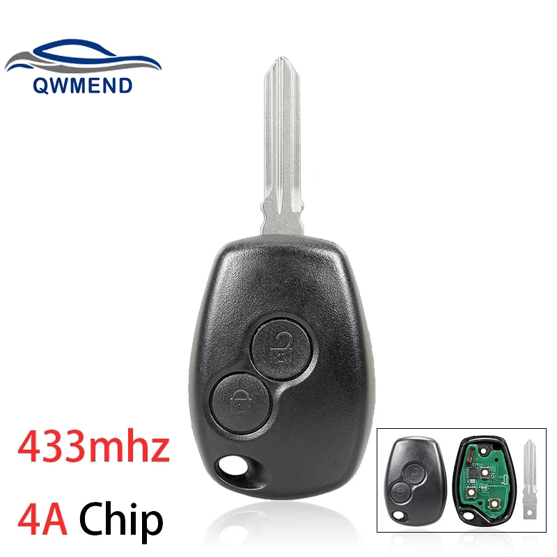 

QWMEND for Dacia Logan Sandero Duster Remote Car Key 4A Chip 433Mhz for Renault Symbol Logan Sandero Trafic 2 Buttons