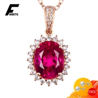 vintage women necklace 925 silver jewelry with ruby zircon gemstone rose gold color pendant for wedding party gift accessories