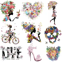 iron on butterfly girl flower shoes heat transfer for clothes beautiful cartoon girl patches stickers t shirts dress appliques