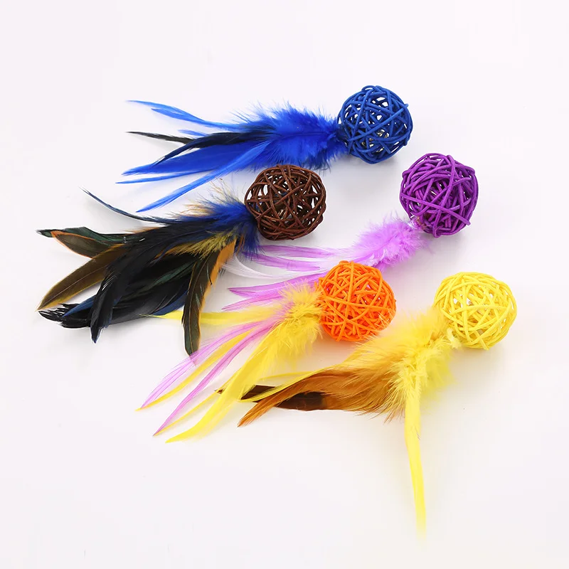 

Cat Toy Feather Toys for Cats Tease Cat Toys Interactive Molar Rattan Ball Bite Resistant Feather Cats Toy with Bell Pet Product