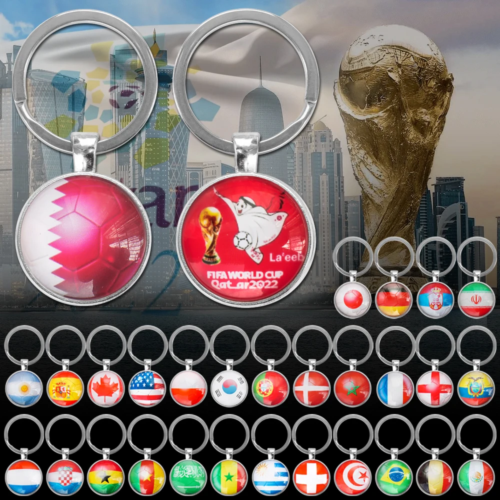 

2022 World Cup Keychain Silver Pendant World Cup Flag Football Key Ring Pendant Accessories European Cup Keychain Gift for Fans