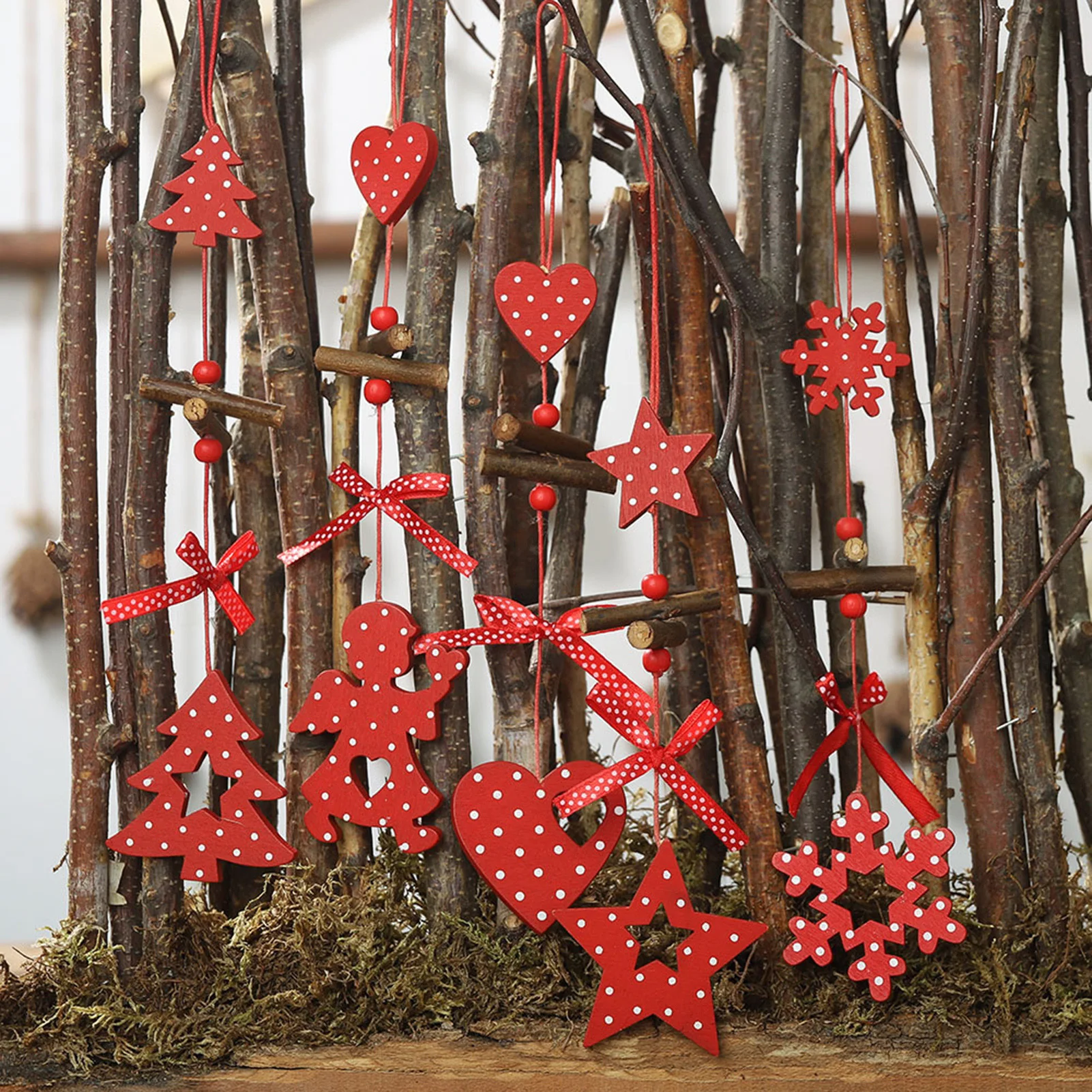 

Christmas Tree Wooden Pendant Bright Colors Christmas Decorative Hangings Ornaments Durable Holiday Crafts Decor With Strings