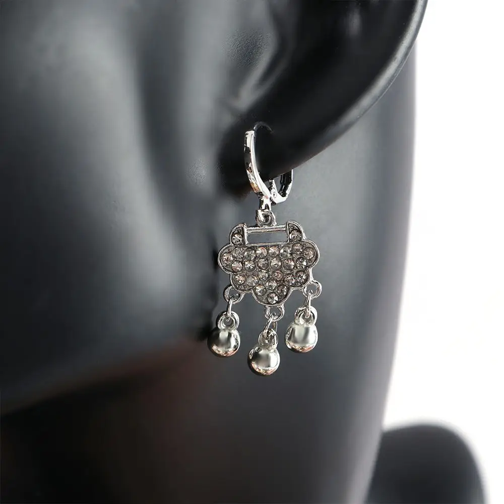 

Hanging Rhinestone Bell Fashion Jewelry Longevity Lock Earrings Female Dangle Earrings Chinese Style Earrings Gift For Girl