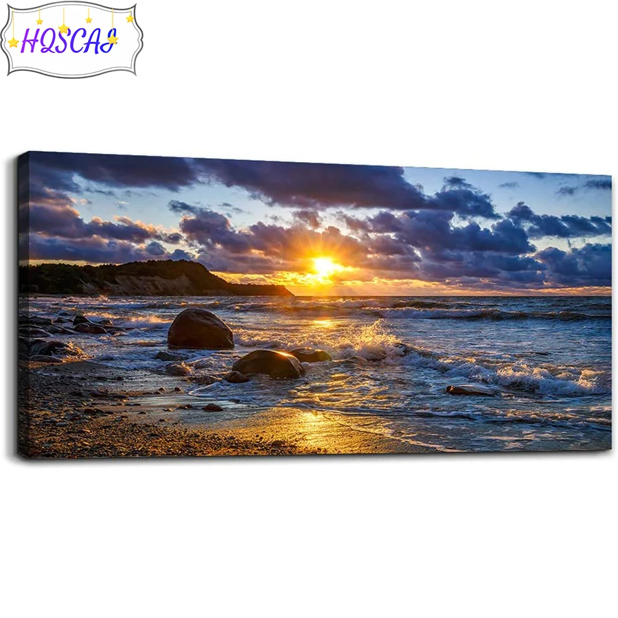 5D DIY sunset, seaside scenery Diamond Painting Kit Full Drill Square Embroidery Mosaic Art Picture of Rhinestones Decor Gift