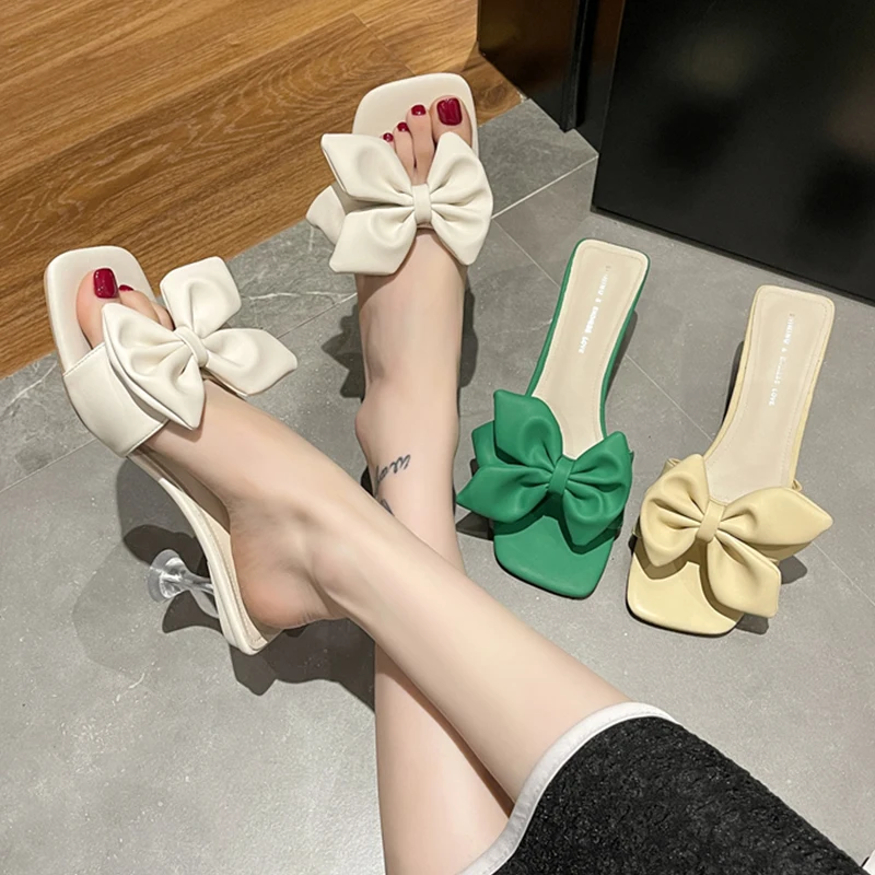 

High-Heeled Shoes Lady House Slippers Platform Slipers Women Luxury Slides Butterfly-Knot 2022 Thin Soft Designer Summer Pumps F