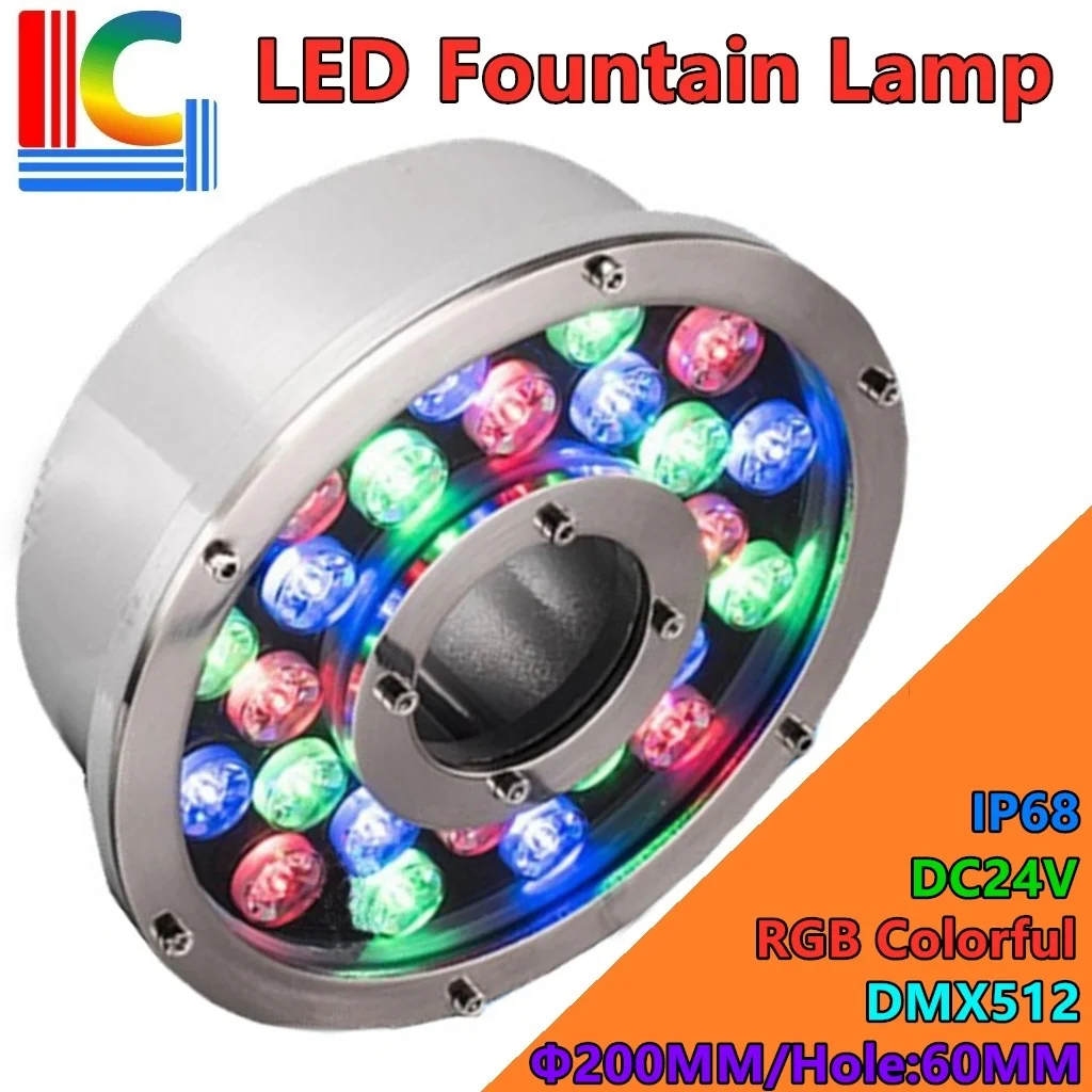 

24W LED Fountain Lamp DC 24V IP68 Round Underwater LED Lights DMX512 RGB Colour Swimming Pond Lamps single color LED Pool light