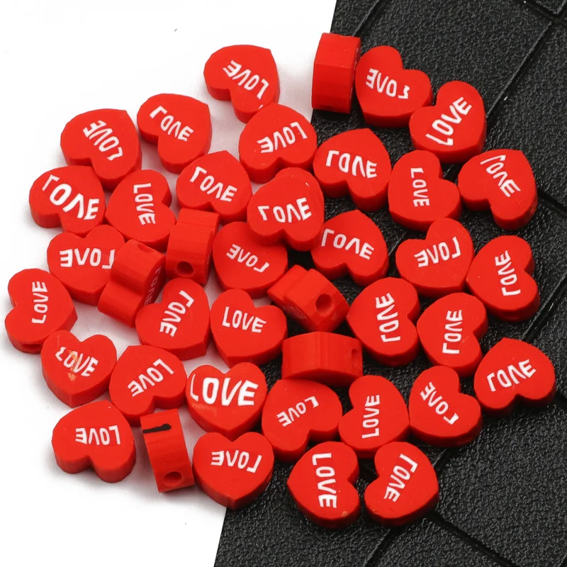 

Love Heart Shape Red Polymer Clay Beads Loose Spacer Beads For Jewelry Making DIY Handmade Earrings Bracelets Necklaces Supplies