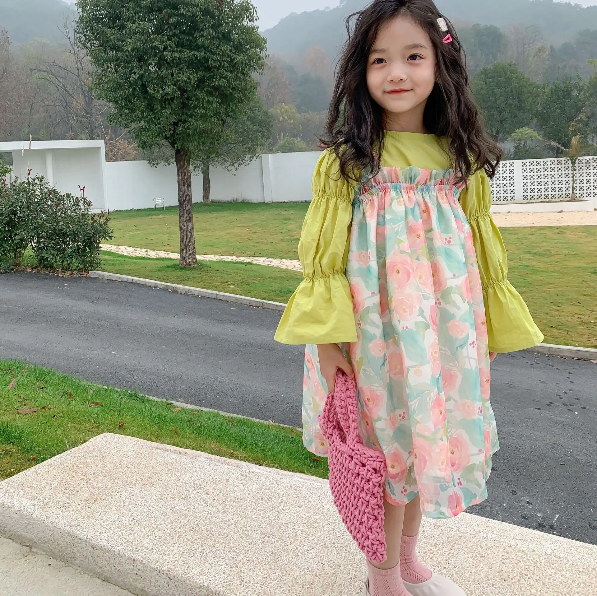 

2022 Spring New Children's Clothing Girls Floral Fairy Suspender Dress