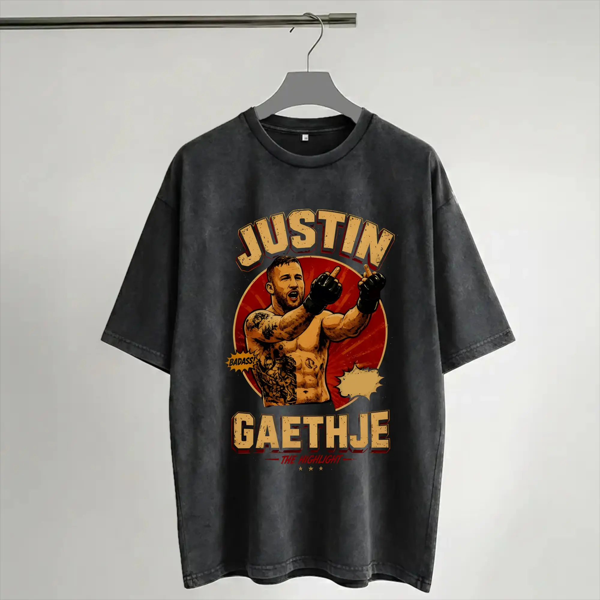 Фото Футболка с принтом Justin Gaethje The Highlight Washed Shirts Merch Harajuku, мужская и женская футболка №1
