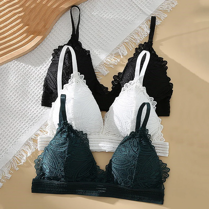 Sexy Lace Bra Women Push Up Comfortable Bralette Underwear Embroidery Deep V Neck Lingerie Wireless Brassiere Crop Top Ladies