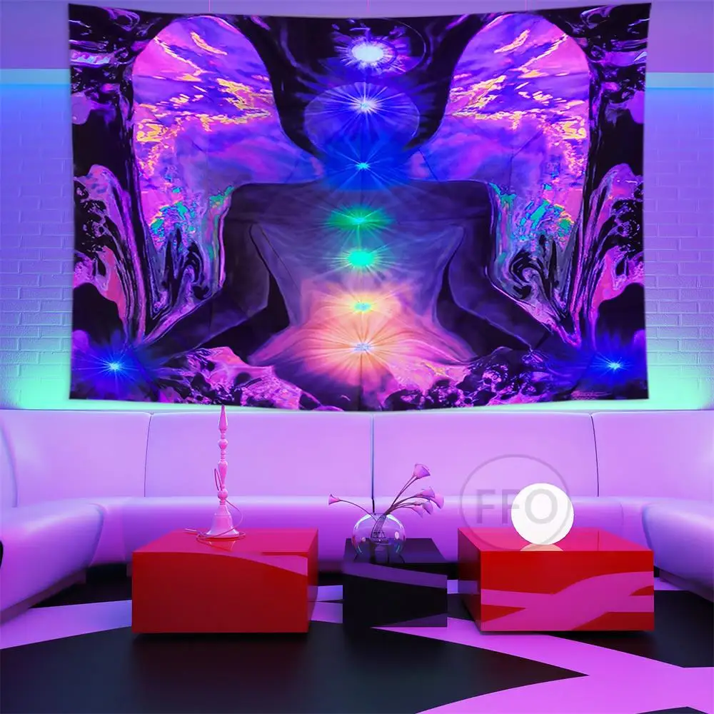 

Гобелен с УФ-чакрами Blacklight Seven, цветная мандала, настенный подвесной гобелен, декор для комнат в эстетике, Йога, медитация