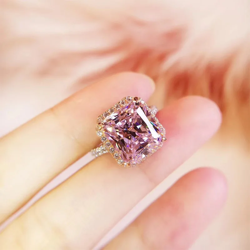 

S925 Sterling Silver Ring for Women's Advanced Sense Ring Square Pink Diamond Temperament Fashion Light Luxury Versatile Ring