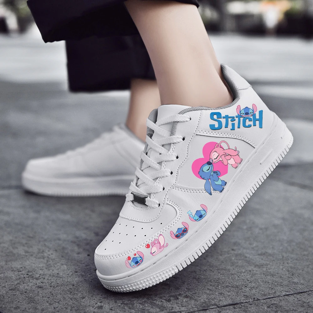 Disney Stitch Couple Fashion Men Women Vulcanize Shoes Male White Platform Sneakers Lovely Girls Casual Shoes Woman Flats