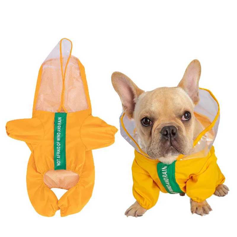 

New Pet Solid Color Raincoat Corgi Teddy Pug Pet Waterproof Windproof Hooded Fully Wrapped Zippered Poncho Dog Outdoor Clothing