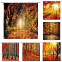 maple forest shower curtain autumn yellow leaves fall dry fallen leaf sunshine tree scenery waterproof fabric bath curtains home