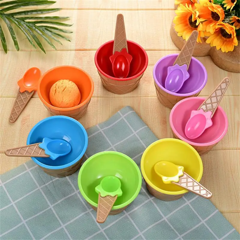 

New Kids Ice Cream Bowl Spoon Set Durable Children Gifts Lovely Dessert Bowl DIY Ice Cream Tools Ice Cream Kitchen Accessories