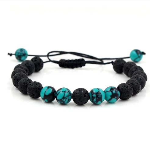 Браслет ручной работы из вулканического камня лавы синий бирюзовый ретро-модный